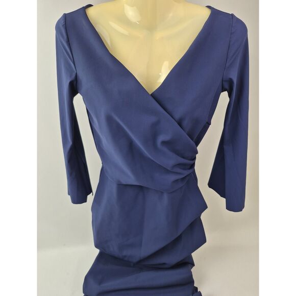 Chiara Boni La Petite Robe Blue Notte Zalfa Ruched Faux Wrap Dress Size 42/ 6 US - Picture 4 of 9